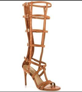 New BCBG Maxazria Gladiator Sandals boot cage hills camel  7 shoes leather